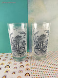 Vintage Currier & Ives Old Grist Mill Frosted Glass Tumblers Set/2, Like New