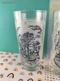 Vintage Currier & Ives Old Grist Mill Frosted Glass Tumblers Set/2, Like New