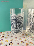 Vintage Currier & Ives Old Grist Mill Frosted Glass Tumblers Set/2, Like New