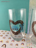 Vintage Anchor Hocking Blue Home Heart Wreath Glass Tumblers Set/2, Like New