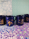 Vintage Eddie Bauer Home Christmas Blue Coffee Mugs Set/4, Like New
