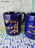 Vintage Eddie Bauer Home Christmas Blue Coffee Mugs Set/4, Like New