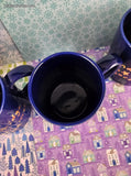 Vintage Eddie Bauer Home Christmas Blue Coffee Mugs Set/4, Like New