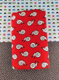 Vintage Cute Lil' Snail Red & White Fabric Remnant, 2 yd x 40", Nice / Clean
