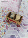Vintage Christmas Noel Teddy Bear Duo in Wagon Ornament, Like New