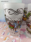 Vintage Currier & Ives Frosted Glass Tumblers 5.75" Set/5