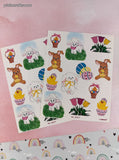 Vintage Amscan Easter Bunnies Chicks Flowers Full Sticker Sheets Set/2