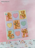 Vintage 1988 Gibson Gifts Valentine's Patchwork Hearts Teddy Bears Full Sticker Sheet, Unused