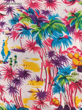 Vintage Tropical Paradise Rainbow Palm Trees Fabric Remnant, 48" x 55", Nice / Clean
