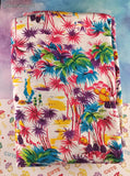 Vintage Tropical Paradise Rainbow Palm Trees Fabric Remnant, 48" x 55", Nice / Clean