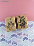 Vintage 1988 PSX Easter Garden Bunny Couple Set/2 Wooden Block/Rubber Stamps