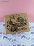 Vintage 1999 PSX K-347 Wintry Snowy Cottage Wooden Block/Rubber Stamp