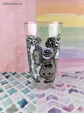 Vintage Jungle Animals Gray Tone Tall Glass Tumbler, Like New