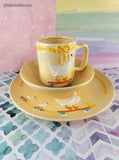 Vintage 1984 Ebeling & Reuss Yellow White Embossed Ducks Setting For One Plate, Bowl, Mug, Like New