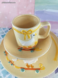 Vintage 1984 Ebeling & Reuss Yellow White Embossed Ducks Setting For One Plate, Bowl, Mug, Like New