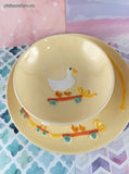 Vintage 1984 Ebeling & Reuss Yellow White Embossed Ducks Setting For One Plate, Bowl, Mug, Like New