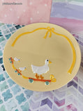 Vintage 1984 Ebeling & Reuss Yellow White Embossed Ducks Setting For One Plate, Bowl, Mug, Like New