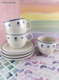 RARE Vintage IKEA 15914 Italy Blue Flowers Set/3 Tea Cups w/Saucers, Like New