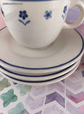 RARE Vintage IKEA 15914 Italy Blue Flowers Set/3 Tea Cups w/Saucers, Like New