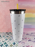 Nautica Stainless Steel Tumbler Travel Mug White All Over Anchor 24oz Black Lid