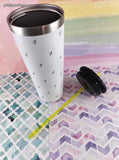 Nautica Stainless Steel Tumbler Travel Mug White All Over Anchor 24oz Black Lid
