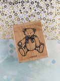 Vintage 1995 Stampin' Up Cute Teddy Bear w/Ribbon Wooden Stamp Block