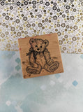 Vintage 1995 PSX Cute Teddy Bear w/Ribbon Wooden Stamp Block