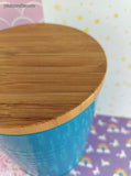 Room Essentials Blue Teal Textured Metal Medium Canister w/Bamboo Lid 7"