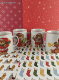 Vintage JAPAN Cute Lil' Christmas Teddy Bears Coffee Mugs Set/4, Like New