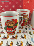 Vintage JAPAN Cute Lil' Christmas Teddy Bears Coffee Mugs Set/4, Like New