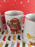 Vintage JAPAN Cute Lil' Christmas Teddy Bears Coffee Mugs Set/4, Like New
