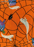 Vintage Halloween Spooky Ghosts Haunted Mansion Orange Fabric Remnant, 1 yd x 44" W, Clean