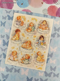 Vintage 1994 Hallmark SHINY Glitter Angel Babies Full Sticker Sheet