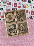 Vintage 2002 Stampin' Up! Nature's Wonders Wooden Block/Rubber Stamp Set/4