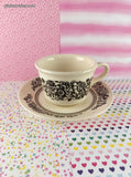 Vintage Royal China Jeanette Brown Floral Transferware Teacup & Saucer Set