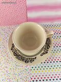 Vintage Royal China Jeanette Brown Floral Transferware Teacup & Saucer Set