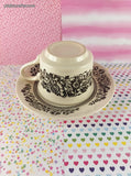 Vintage Royal China Jeanette Brown Floral Transferware Teacup & Saucer Set