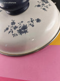 Vintage White Enamel Blue Floral Patterned Cooking Pot Lid 6.5", Clean