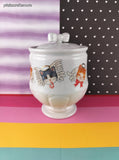 Vintage Christmas Candy Cane Kitty Angels Footed Vase/Urn w/Lid, Like New