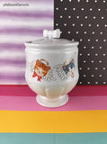 Vintage Christmas Candy Cane Kitty Angels Footed Vase/Urn w/Lid, Like New
