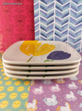 Vintage Pfaltzgraff Flourish Yellow Purple Tulips 8.25" Salad Lunch Plates Set/4