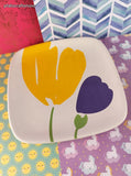Vintage Pfaltzgraff Flourish Yellow Purple Tulips 8.25" Salad Lunch Plates Set/4