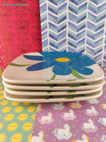 Vintage Pfaltzgraff Flourish Blue Yellow Floral 8.25" Salad Lunch Plates Set/4