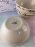 Vintage Thomson Pottery Springtime Birdhouse Patterened Soup/Cereal Bowls Set/3, Nice & Clean