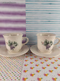 Vintage Pfaltzgraff Grapevine Scalloped Coffee Mugs w/Saucers Set/2, Like New