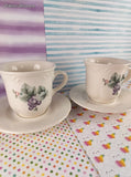 Vintage Pfaltzgraff Grapevine Scalloped Coffee Mugs w/Saucers Set/2, Like New