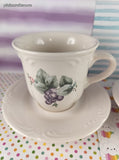 Vintage Pfaltzgraff Grapevine Scalloped Coffee Mugs w/Saucers Set/2, Like New
