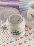Vintage Pfaltzgraff Grapevine Scalloped Coffee Mugs w/Saucers Set/2, Like New