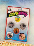 Vintage 1990's Pogs Caps Mania Set/10 Milk Caps + 1 Metal Crusher/Slammer NEW