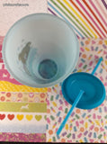 2025 Round 1 Exclusive Rilakkuma Teddy Blue Bathtime Plastic Tumbler w/Straw, Like New